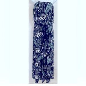 Women’s Sandiva Leaf Print Strapless Jumpsuit Elastic Waist Wide Leg Size XL